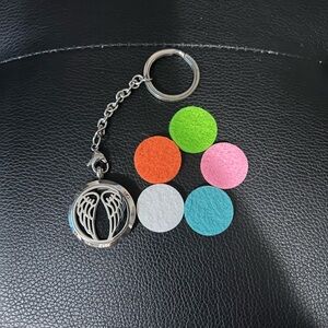 Silver Angel Wing Essential Oil Diffuser Keychain